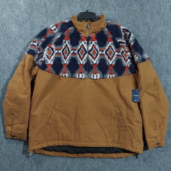Lucky Brand Jacket Mens 2XL Brown 1/4 Zip Fleece Anorak Southwestern Pullover